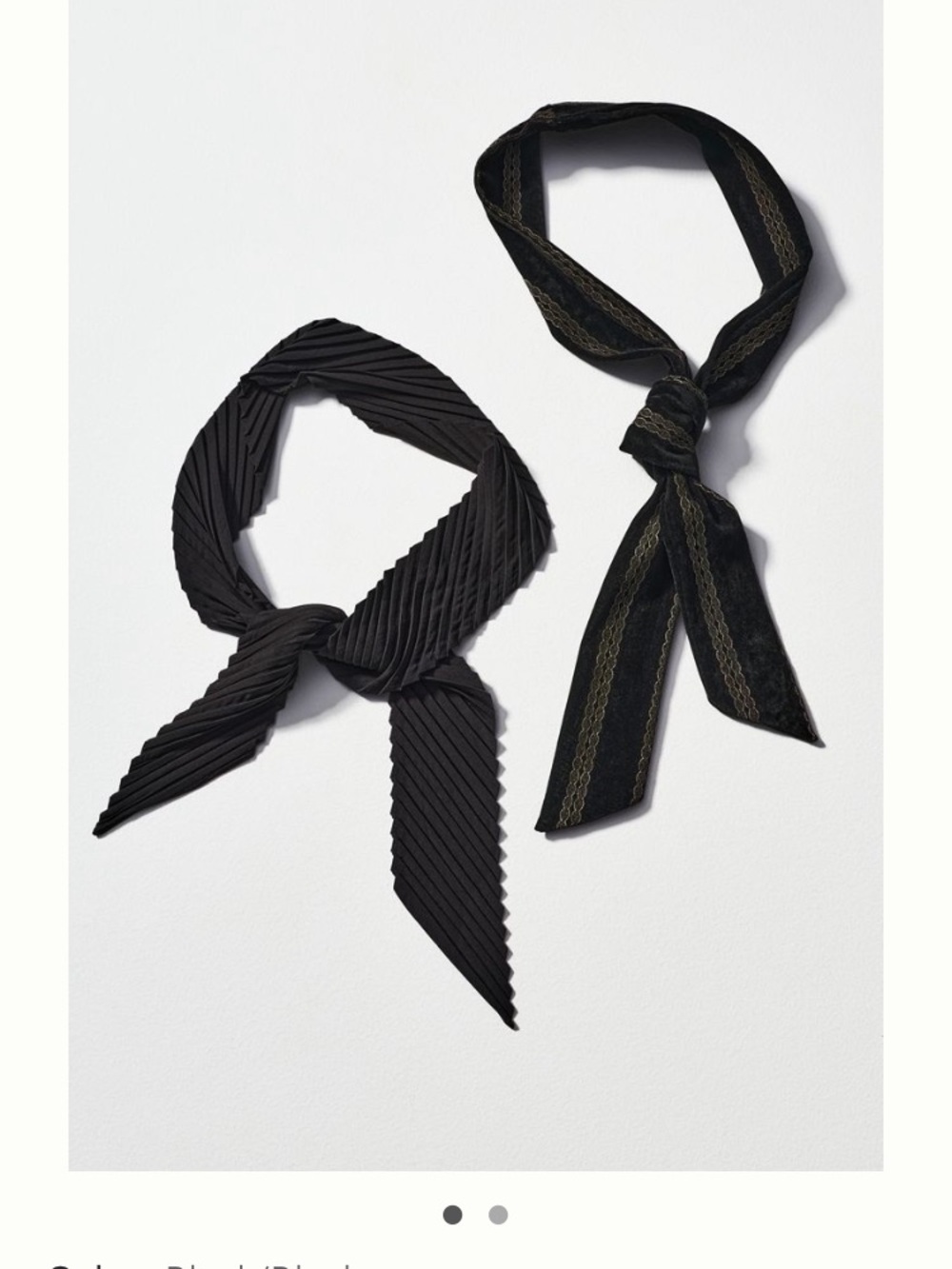 Anthropologie Black Pleated & Velvet Hair Scarves - Set of 2